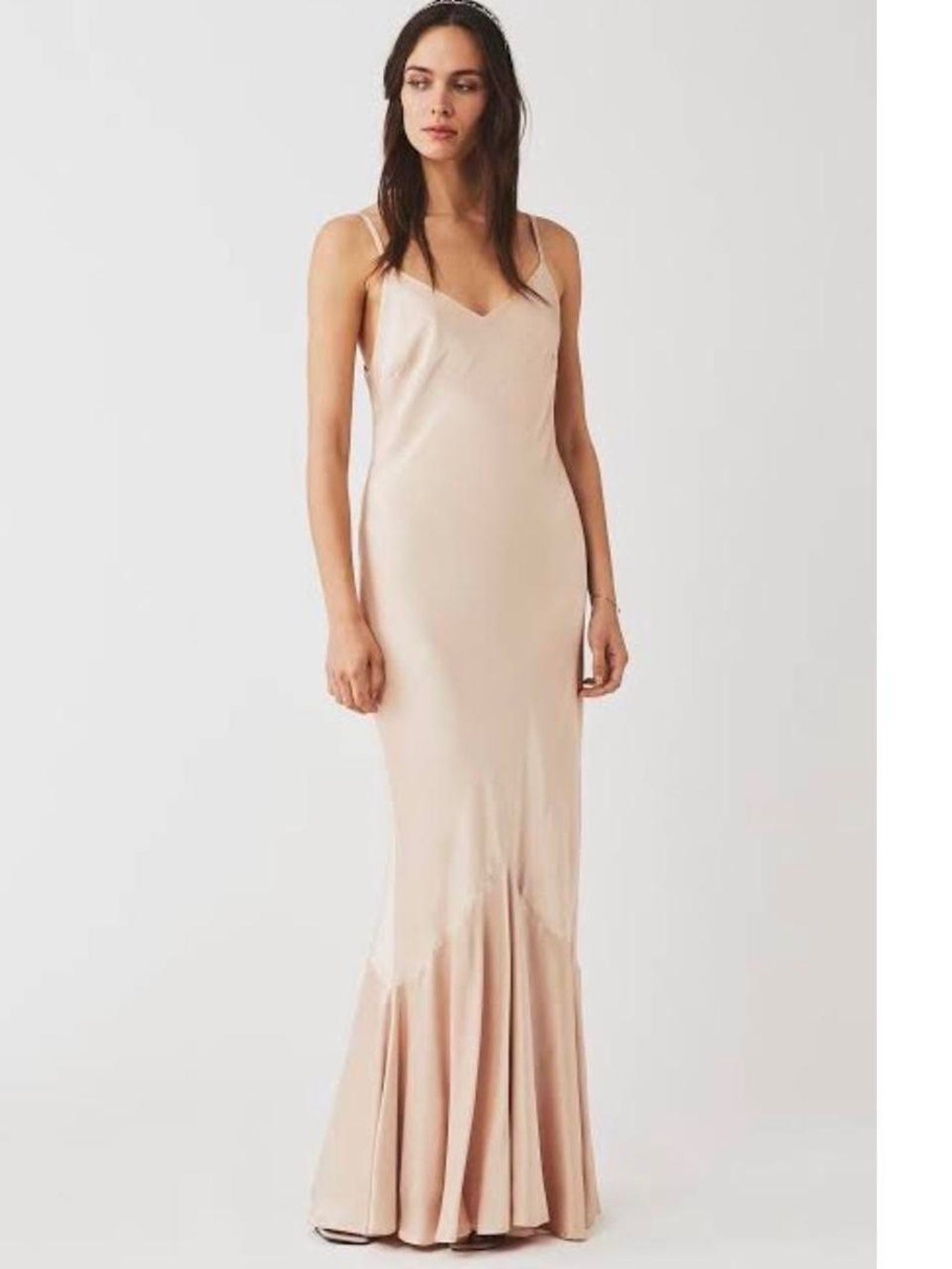 Ghost London Cream/Blush Maxi Slip Dress with Flared Hem
